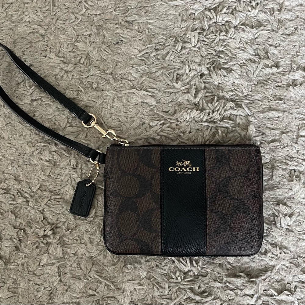 Coach Horse & Carriage Brown Signature Leather Wristlet